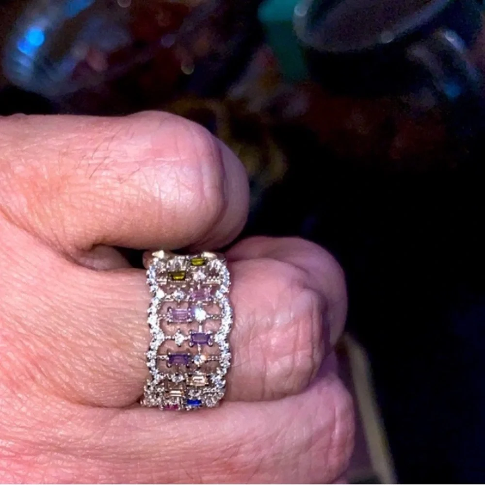 Sterling Silver Multi-Colored Stone Ring Size 7 - Picture 5 of 7